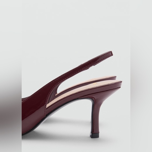 Mango burgundy patent leather pointed toe, sling back kitten heels - Picture 8 of 8